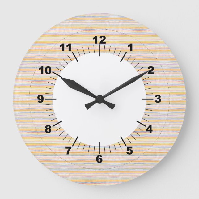 Cute Pattern Colorful Stripes Blue Orange Large Clock (Front)