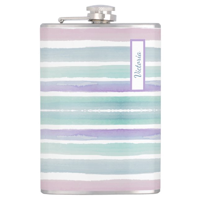 Cute Pattern Colorful Stripes Pink Blue Flask (Front)