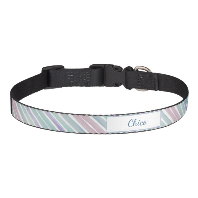 Cute Pattern Colorful Stripes Pink Blue Monogram Pet Collar (Front)
