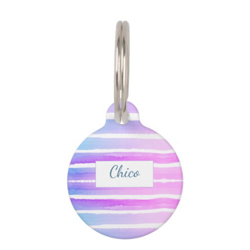 Cute Pattern Colorful Stripes Pink Blue Purple Pet ID Tag