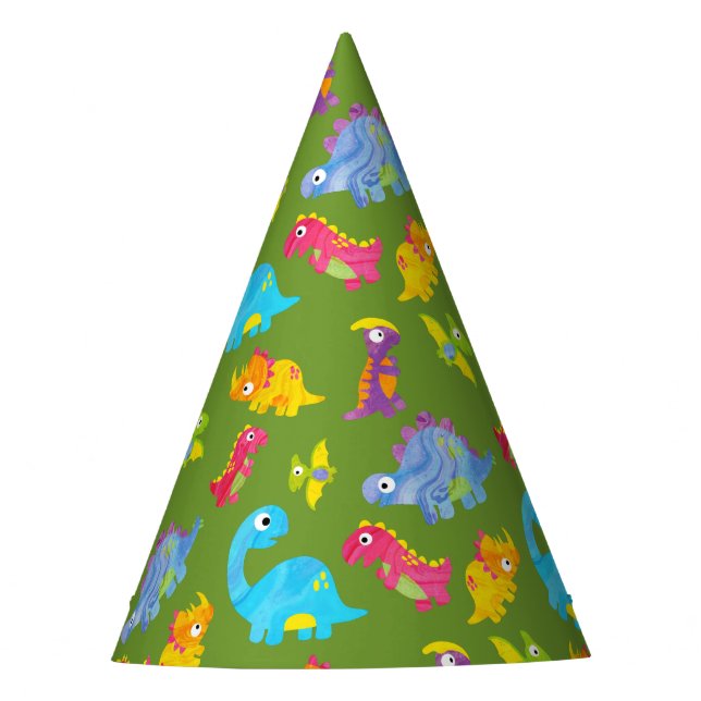 Cute Pattern For Kids Green Baby Dinosaur Birthday Party Hat (Front)