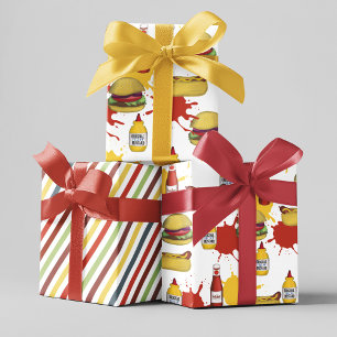 Cute Pattern Hamburger and Hotdogs Wrapping Paper Sheets