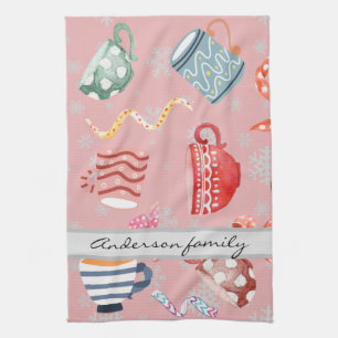 Cute pattern monogrammed keepsake red Christmas Kitchen Towel