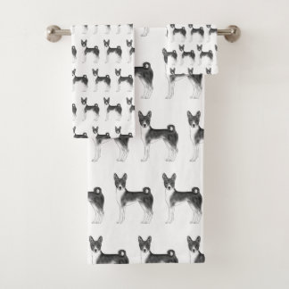 Cute Pattern Of A Basenji Dog In Black And White Bath Towel Set