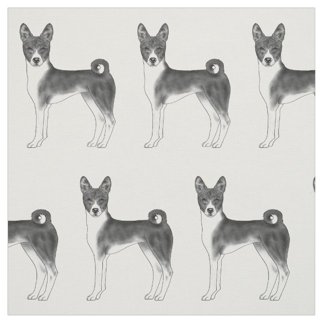 Cute Pattern Of A Basenji Dog In Black And White Fabric (Swatch)