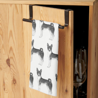Cute Pattern Of A Basenji Dog In Black And White Kitchen Towel