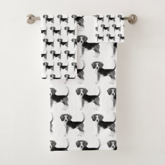 Cute Pattern Of A Beagle Dog In Black And White Bath Towel Set