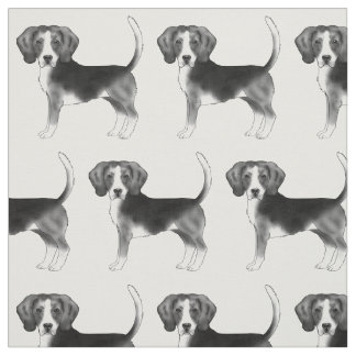 Cute Pattern Of A Beagle Dog In Black And White Fabric