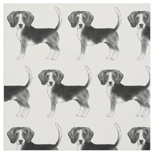 Cute Pattern Of A Beagle Dog In Black And White Fabric
