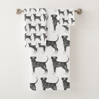 Cute Pattern Of A Boxer Dog In Black And White Bath Towel Set