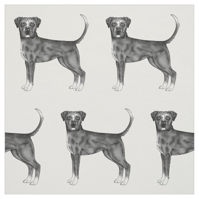 Cute Pattern Of A Boxer Dog In Black And White Fabric (Swatch)