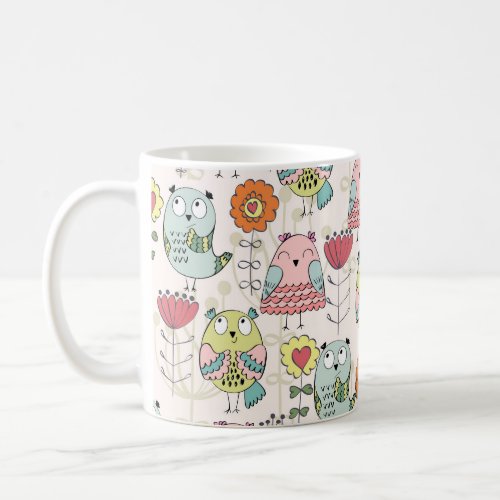 Cute Pattern of Birds and Flowers Coffee Mug