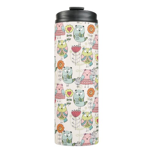 Cute Pattern of Birds and Flowers Thermal Tumbler