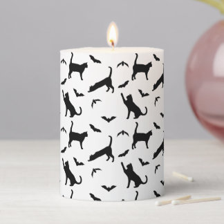 Cute Pattern Of Cat And Bat Silhouettes Halloween Pillar Candle