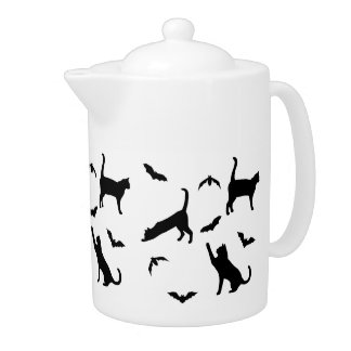 Cute Pattern Of Cat And Bat Silhouettes Halloween Teapot