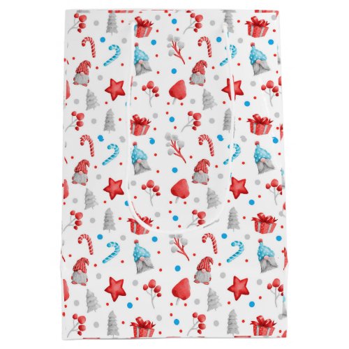 Cute Pattern of Gnomes Stars Candy Canes Trees  Medium Gift Bag