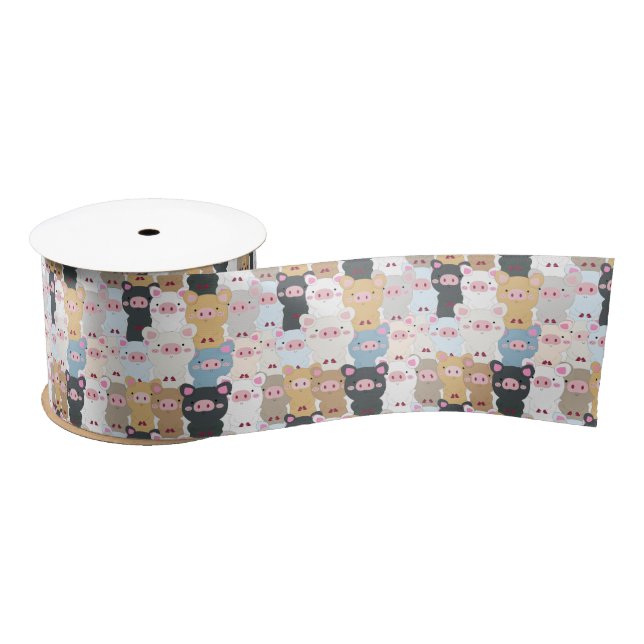 Cute Pattern of Pigs Satin Ribbon (Spool)