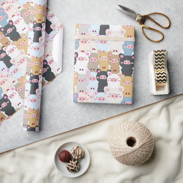 Cute Pattern of Pigs Wrapping Paper (Crafts)