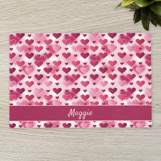 Cute Pattern Of Pink Hearts With Custom Name Placemat