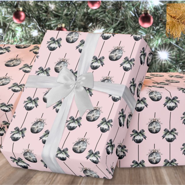 Cute Pattern Pink Christmas Wrapping Paper (Pink Christmas Ornament Pattern Wrapping Paper)