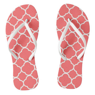 Cute Pattern Stylish Girly Summer Fun Coral White Flip Flops