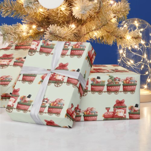 Cute Pattern Vintage Christmas Train with Toys Wrapping Paper