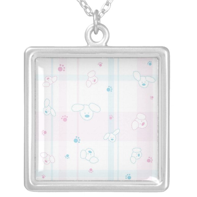 Cute pattern with dogs silver plated necklace (Front)