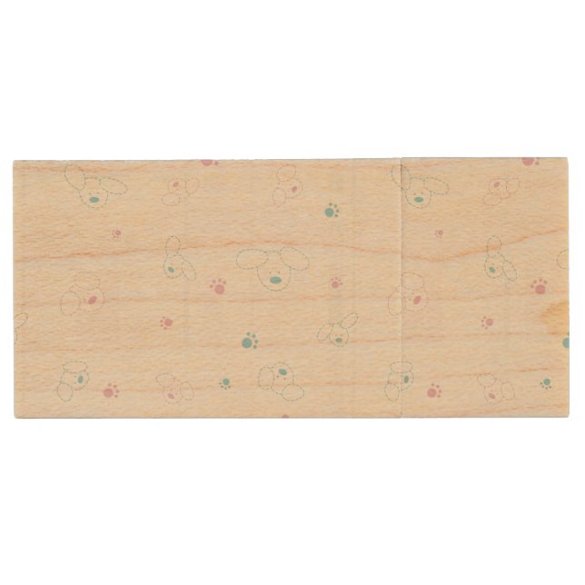 Cute pattern with dogs wood USB flash drive (Front)