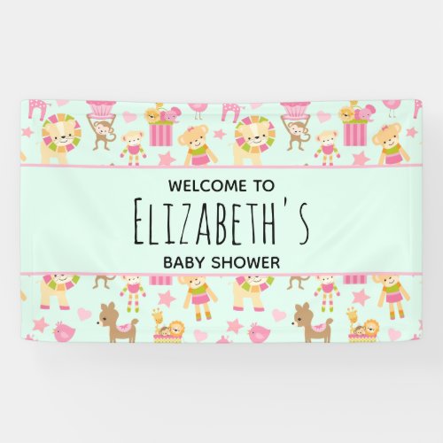 Cute Pattern with Happy Animals  Toys Baby Shower Banner