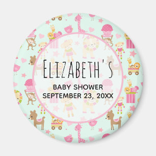 Cute Pattern with Happy Animals & Toys Baby Shower Magnet