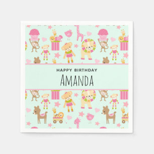 Cute Pattern with Happy Animals & Toys Birthday Napkins