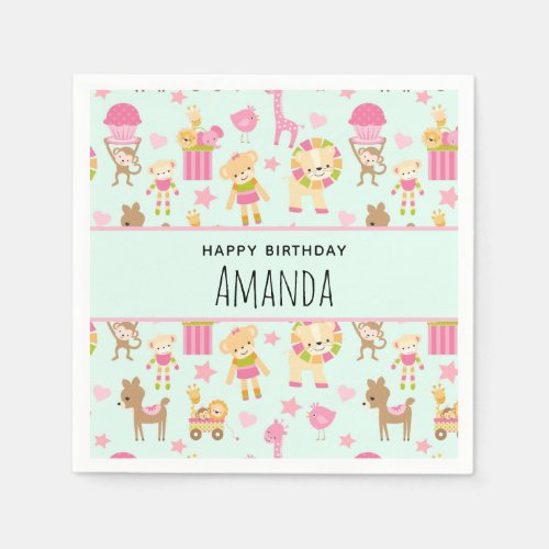 Cute Pattern with Happy Animals  Toys Birthday Napkins