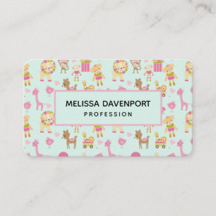 Cute Pattern with Happy Animals & Toys Business Card
