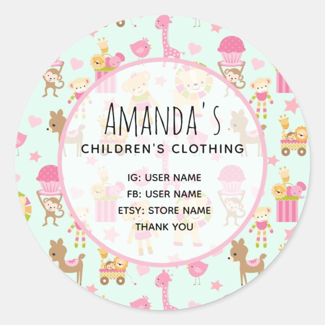 Cute Pattern with Happy Animals & Toys Business Classic Round Sticker (Front)