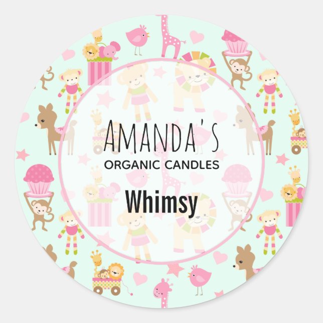 Cute Pattern with Happy Animals & Toys Candle Soap Classic Round Sticker (Front)