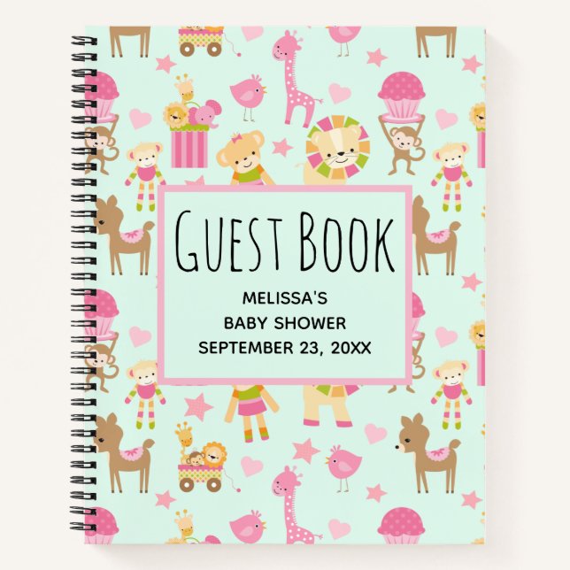 Cute Pattern with Happy Animals & Toys Guest Book (Front)