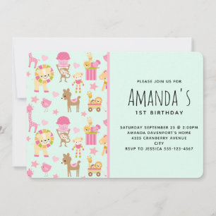 Cute Pattern with Happy Animals & Toys Invitation
