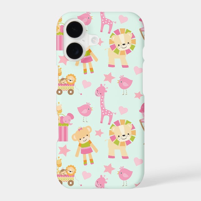 Cute Pattern with Happy Animals & Toys Iphone Case (Back)