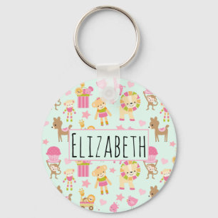 Cute Pattern with Happy Animals & Toys Keychain