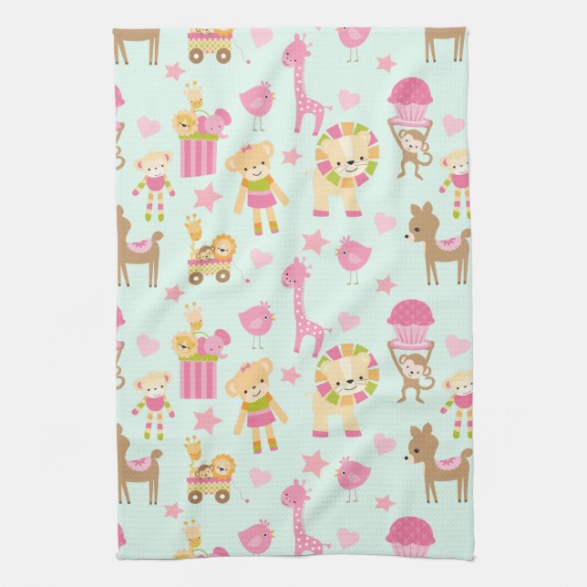 Cute Pattern with Happy Animals & Toys Kitchen Towel (Vertical)