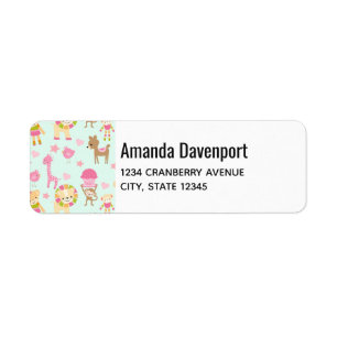 Cute Pattern with Happy Animals & Toys Label