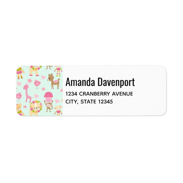 Cute Pattern with Happy Animals & Toys Label (Front)