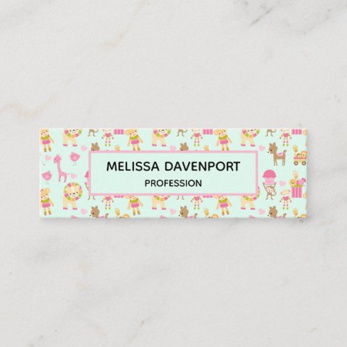 Cute Pattern with Happy Animals  Toys Mini Business Card