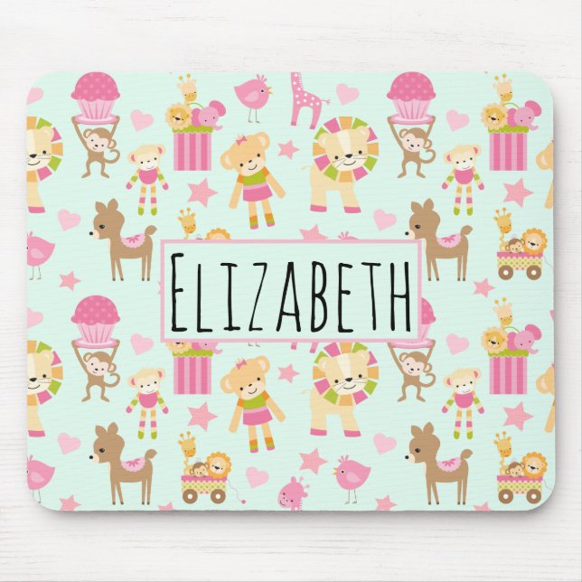 Cute Pattern with Happy Animals & Toys Mouse Pad (Front)