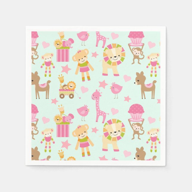 Cute Pattern with Happy Animals & Toys Napkins (Front)
