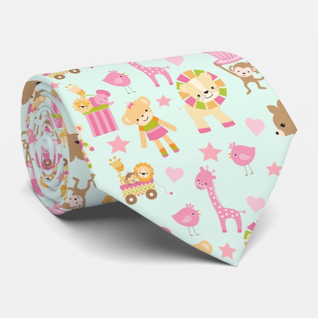 Cute Pattern with Happy Animals & Toys Neck Tie (Rolled)