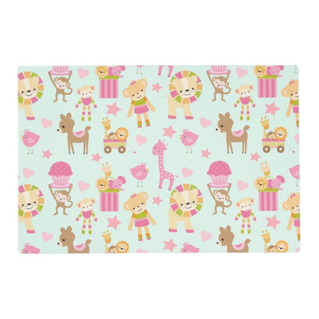 Cute Pattern with Happy Animals & Toys Placemat (Front)
