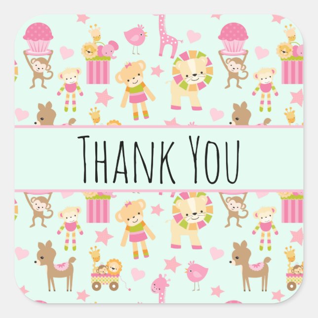Cute Pattern with Happy Animals & Toys Square Sticker (Front)