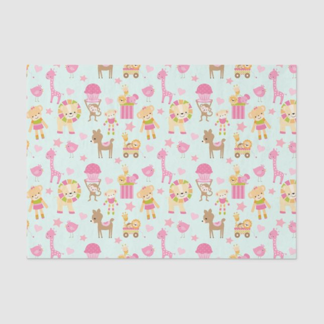 Cute Pattern with Happy Animals & Toys Tissue Paper (Front)