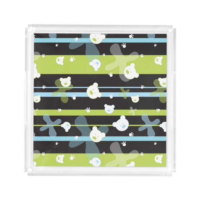 Cute pattern with little bears acrylic tray (Front)